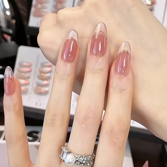 Medium Oval Simple Blush Cat Eye French Handmade Press-On Nails | Removable & Reusable | Free Tool Kit Included