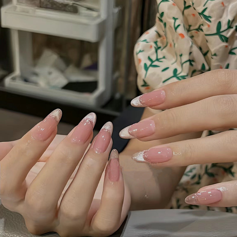 Medium Oval Simple Blush Cat Eye French Handmade Press-On Nails | Removable & Reusable | Free Tool Kit Included