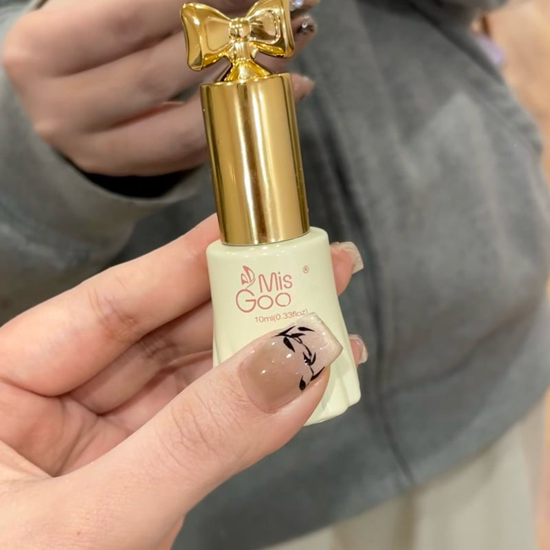 Short Square Nude Cat Eye & Hand-Painted Bamboo and Butterfly Handmade Press-On Nails | Removable and Reusable | Free Tool Kit Included