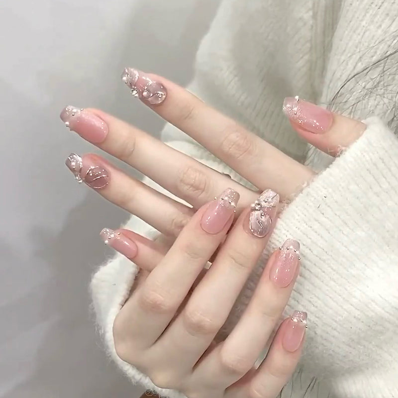 Medium Coffin Light Purple Cat Eye Butterfly Wings Handmade Press-On Nails | Removable and Reusable | Free Tool Kit Included