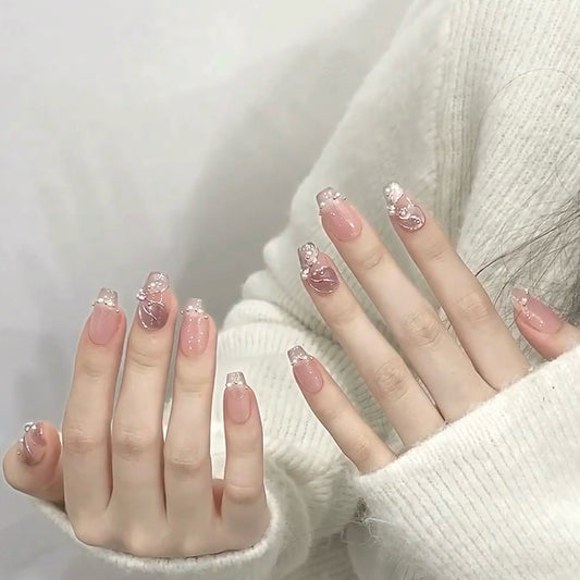 Medium Coffin Light Purple Cat Eye Butterfly Wings Handmade Press-On Nails | Removable and Reusable | Free Tool Kit Included