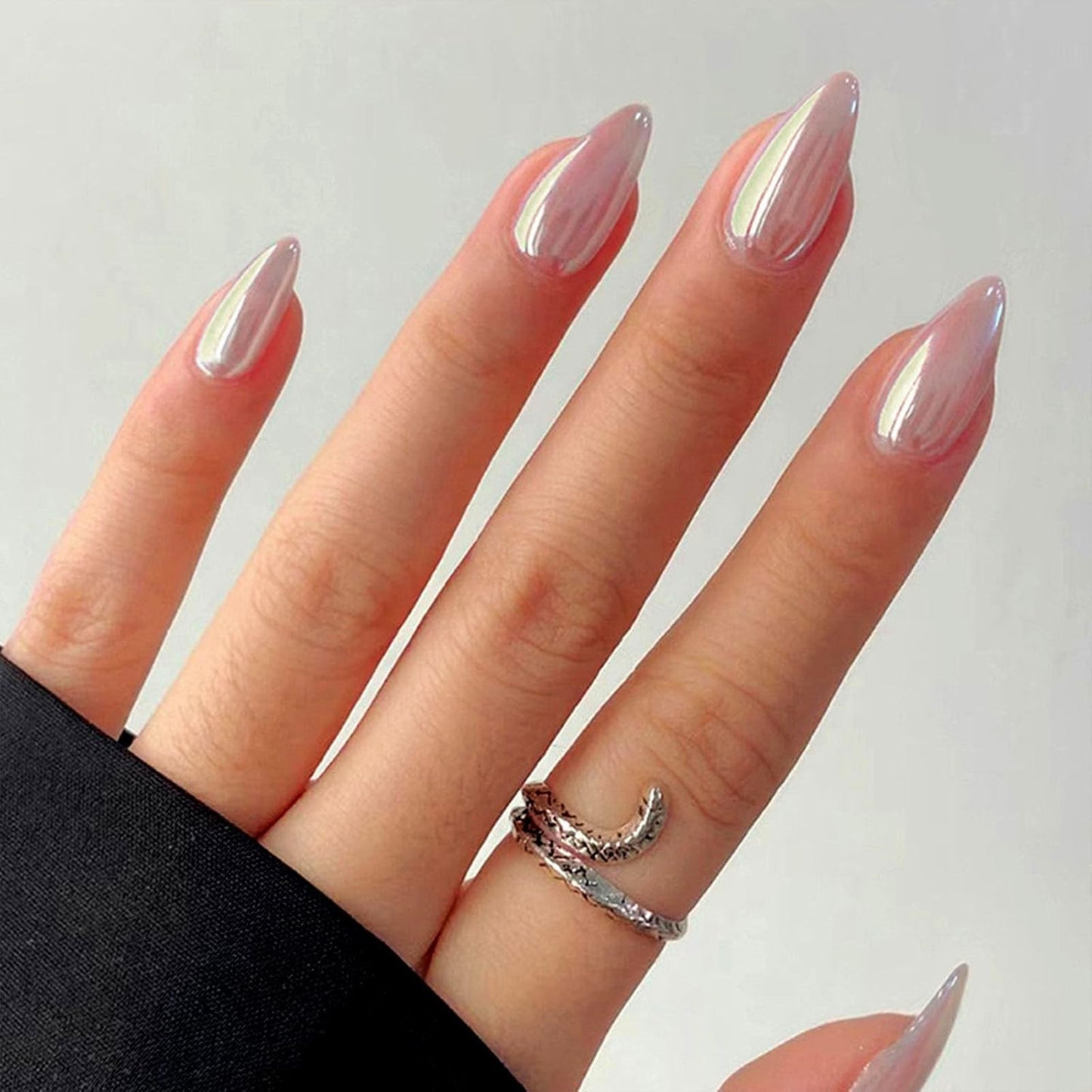 Chrome Pink Handmade Press-On Nails | Hailey Style|| Removable and Reusable | Free Tool Kit Included