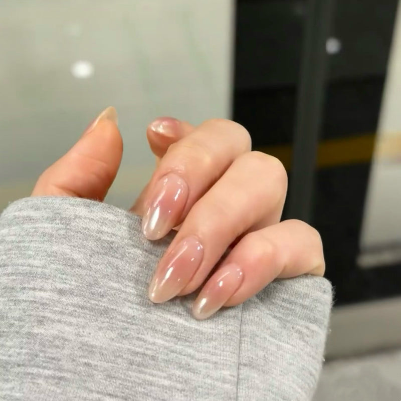 Medium Oval Nude Blush with Hailey Design Handmade Press-On Nails | Removable and Reusable | Free Tool Kit Included