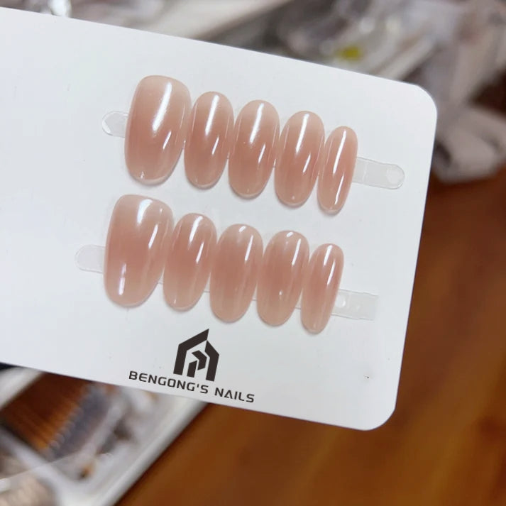 Medium Oval Nude Blush with Hailey Design Handmade Press-On Nails | Removable and Reusable | Free Tool Kit Included