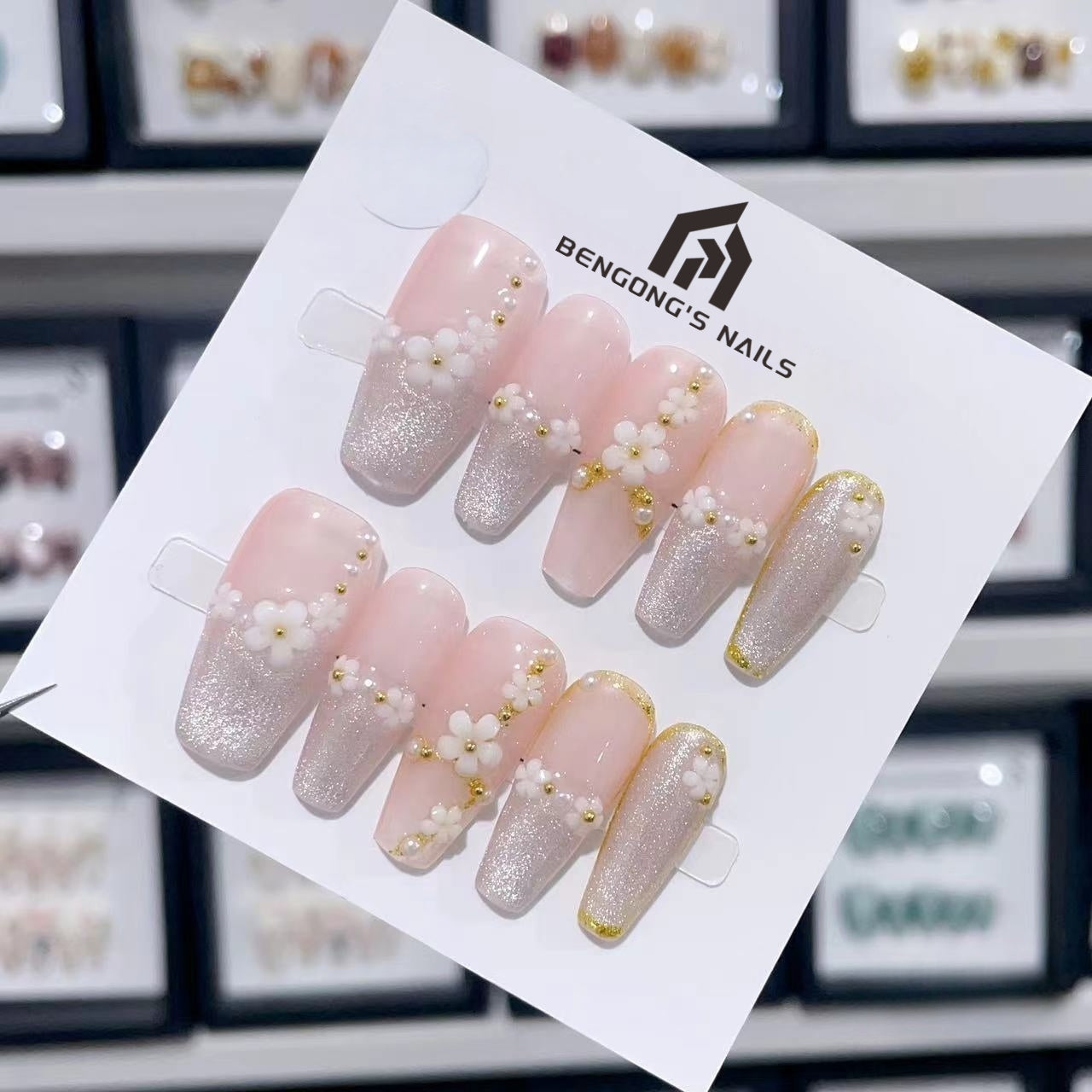 Chantilly Bloom Handmade Press-On Nails | Long Coffin | Removable and Reusable | Free Tool Kit Included