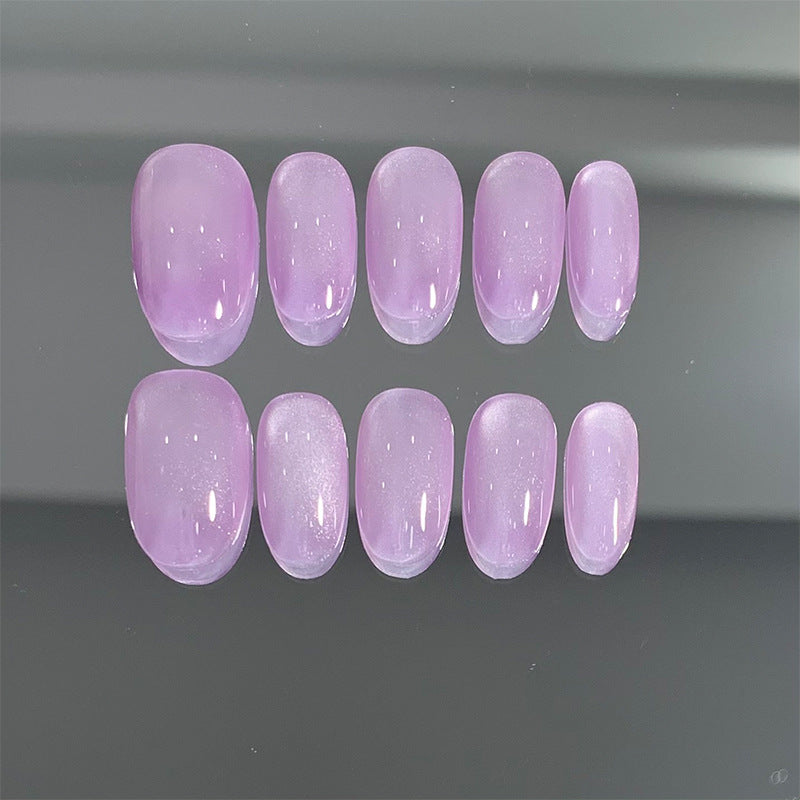 Short Oval Purple Cat Eye Handmade Press-On Nails | Removable and Reusable | Free Tool Kit Included