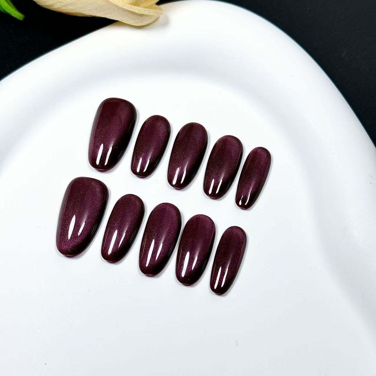 Medium Oval Cherry Red Handmade Press-On Nails | Removable & Reusable with Free Tool Kit