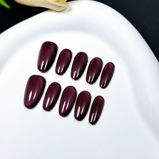 Medium Oval  Cherry Red Handmade Press-On Nails | Removable & Reusable with Free Tool Kit