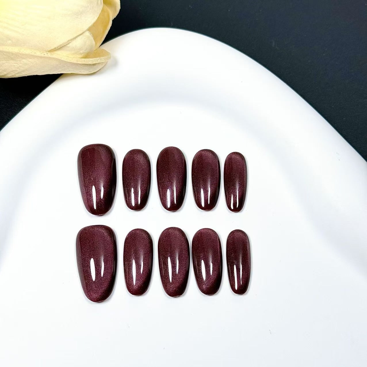 Medium Oval Cherry Red Handmade Press-On Nails | Removable & Reusable with Free Tool Kit