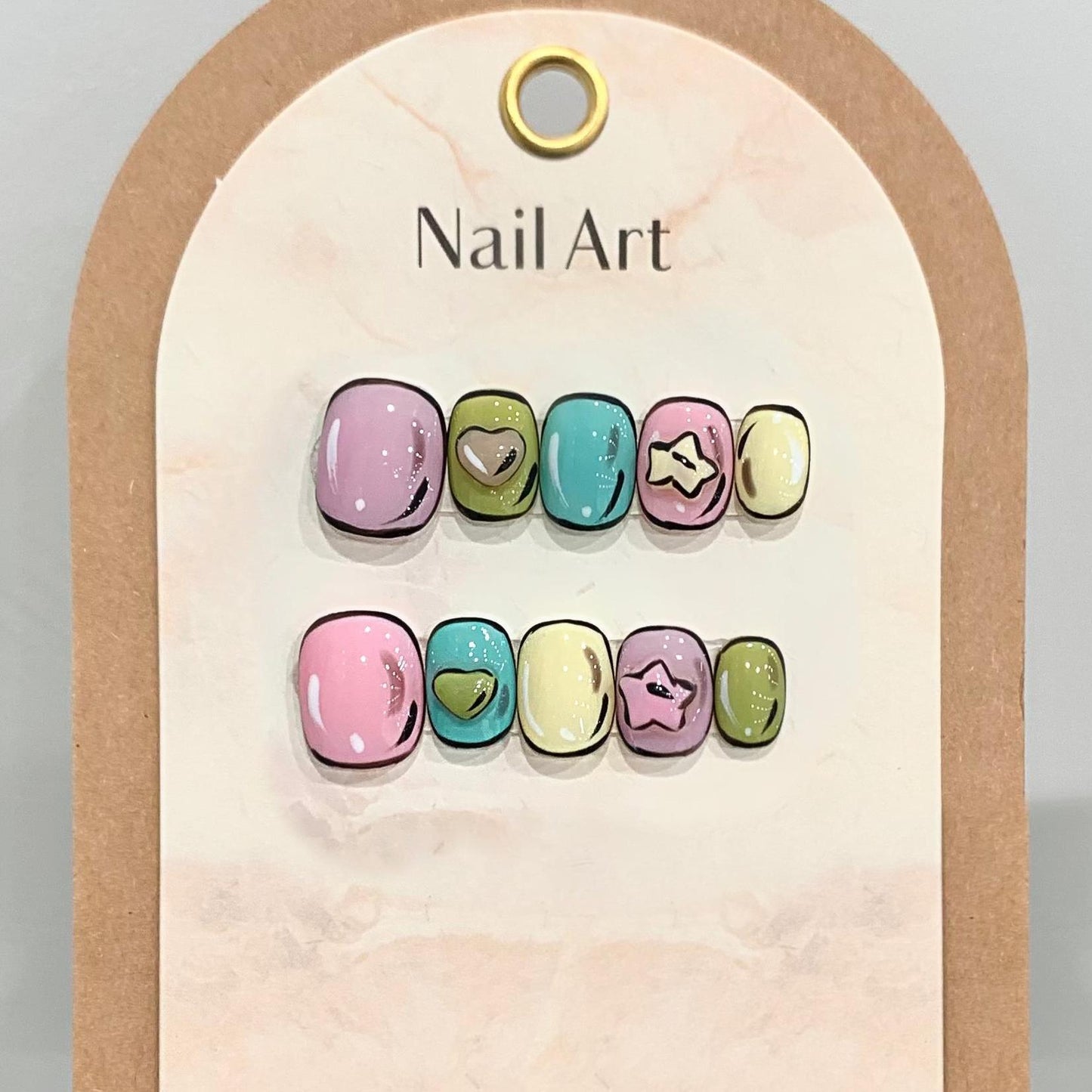 Super Short Oval Colorful Hand-Painted Comic Press-On Nails | Removable and Reusable | Free Tool Kit Included