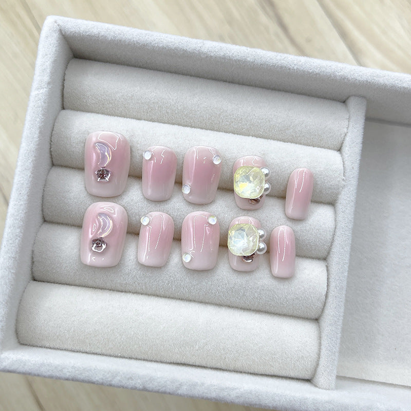 Short Square Pink Ombre with Cute Stars and Moon Handmade Press On Nails | Detachable, Reusable | Free Tool Kit Set Included