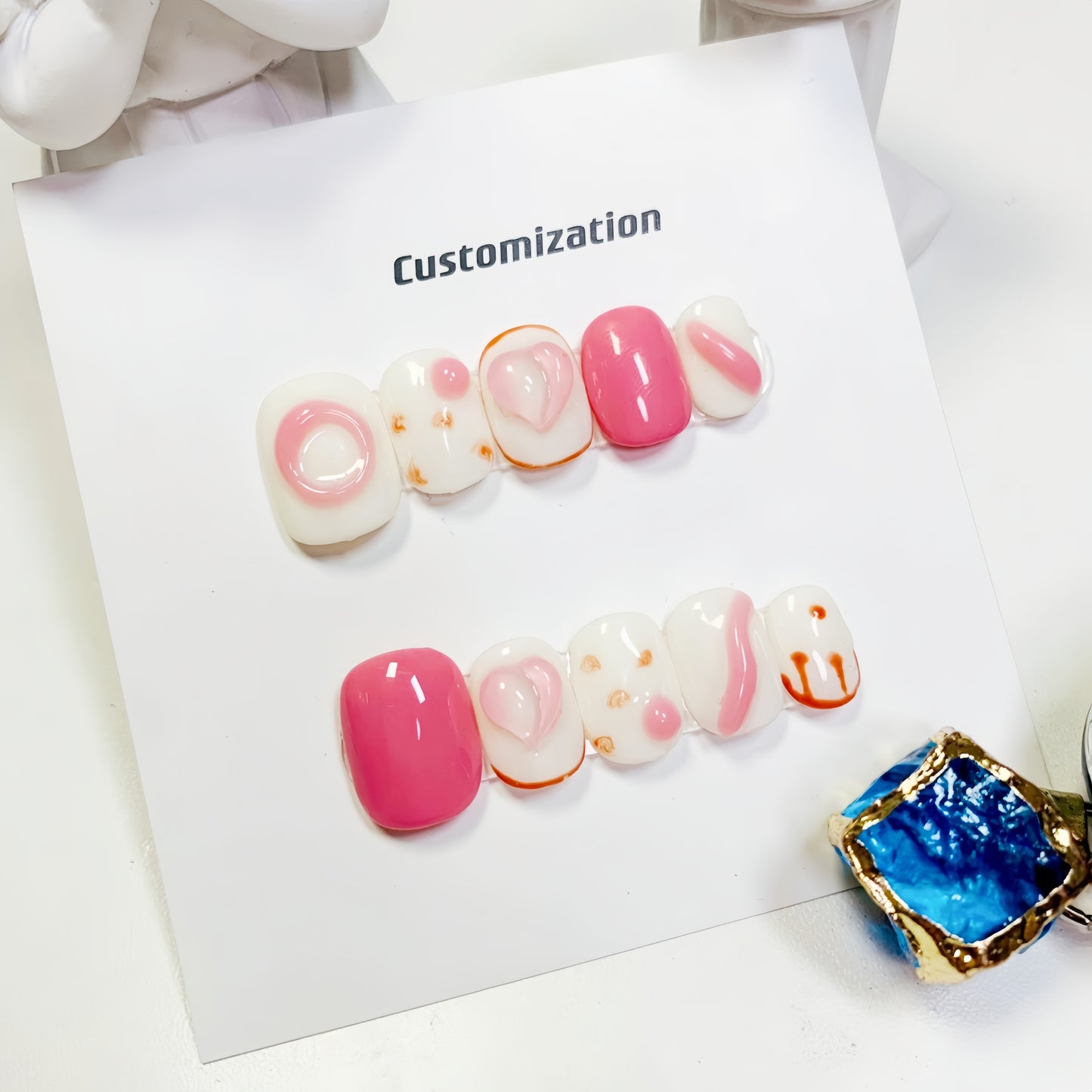 Short Peach Blush Press On Nails | Cute Heart-shaped Handmade Nails|Free Tool Kit Set Included