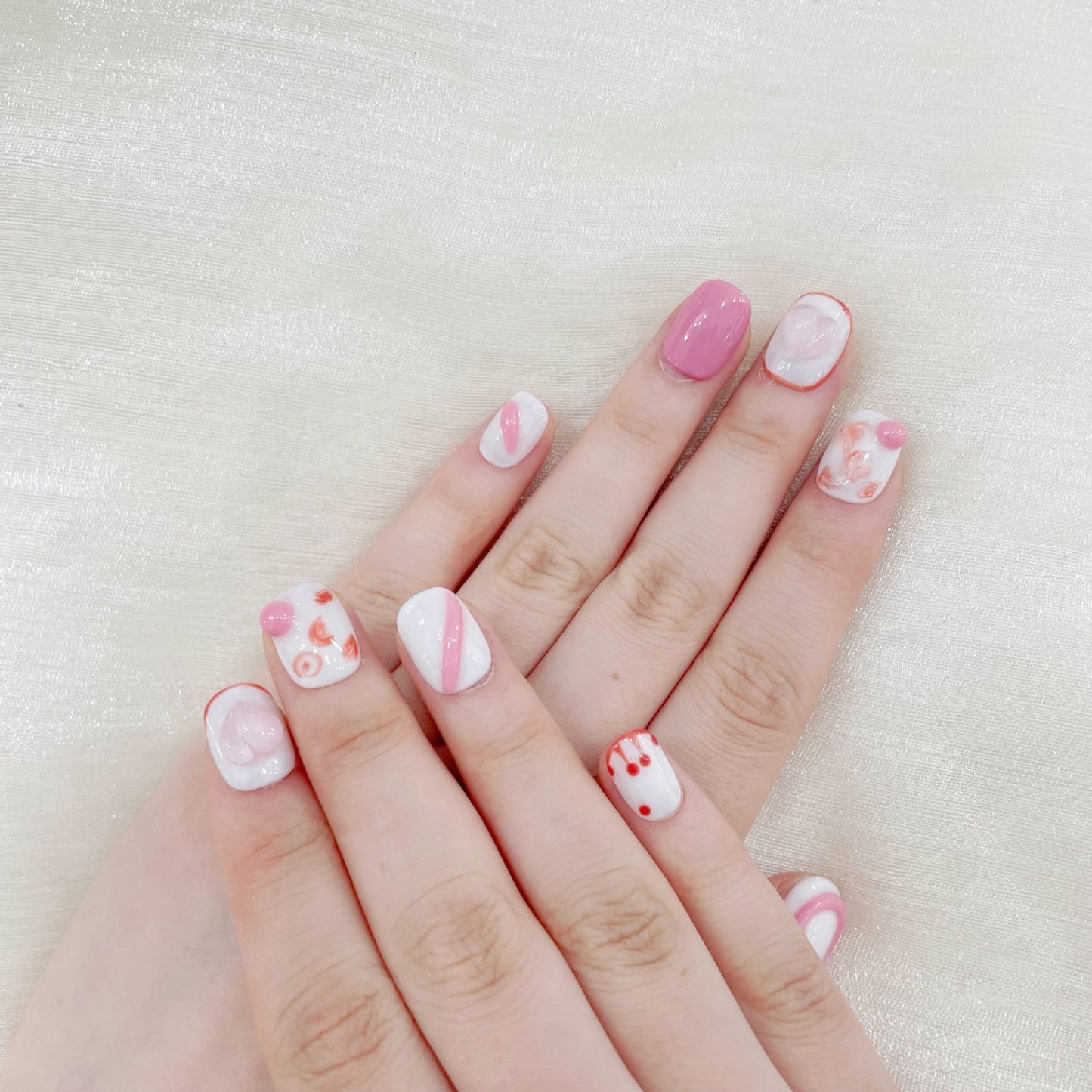 Short Peach Blush Press On Nails | Cute Heart-shaped Handmade Nails|Free Tool Kit Set Included