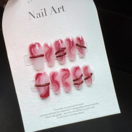 2 Nail Shapes & Blood-Colored Romance| Handmade Press-On Nails