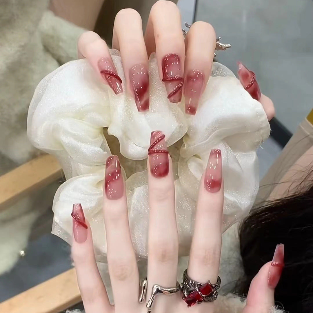 2 Nail Shapes & Blood-Colored Romance| Handmade Press-On Nails