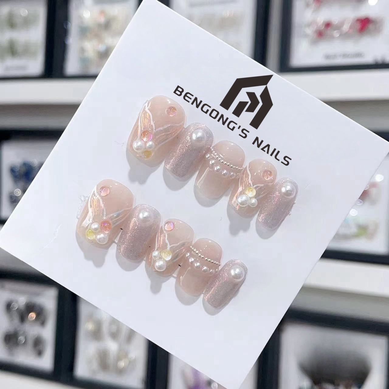 Versatile and Exquisite Short Press On Nails| Mirrored Pink Fish Tail Cool 3D Handmade Nails|Free Tool Kit Set Included