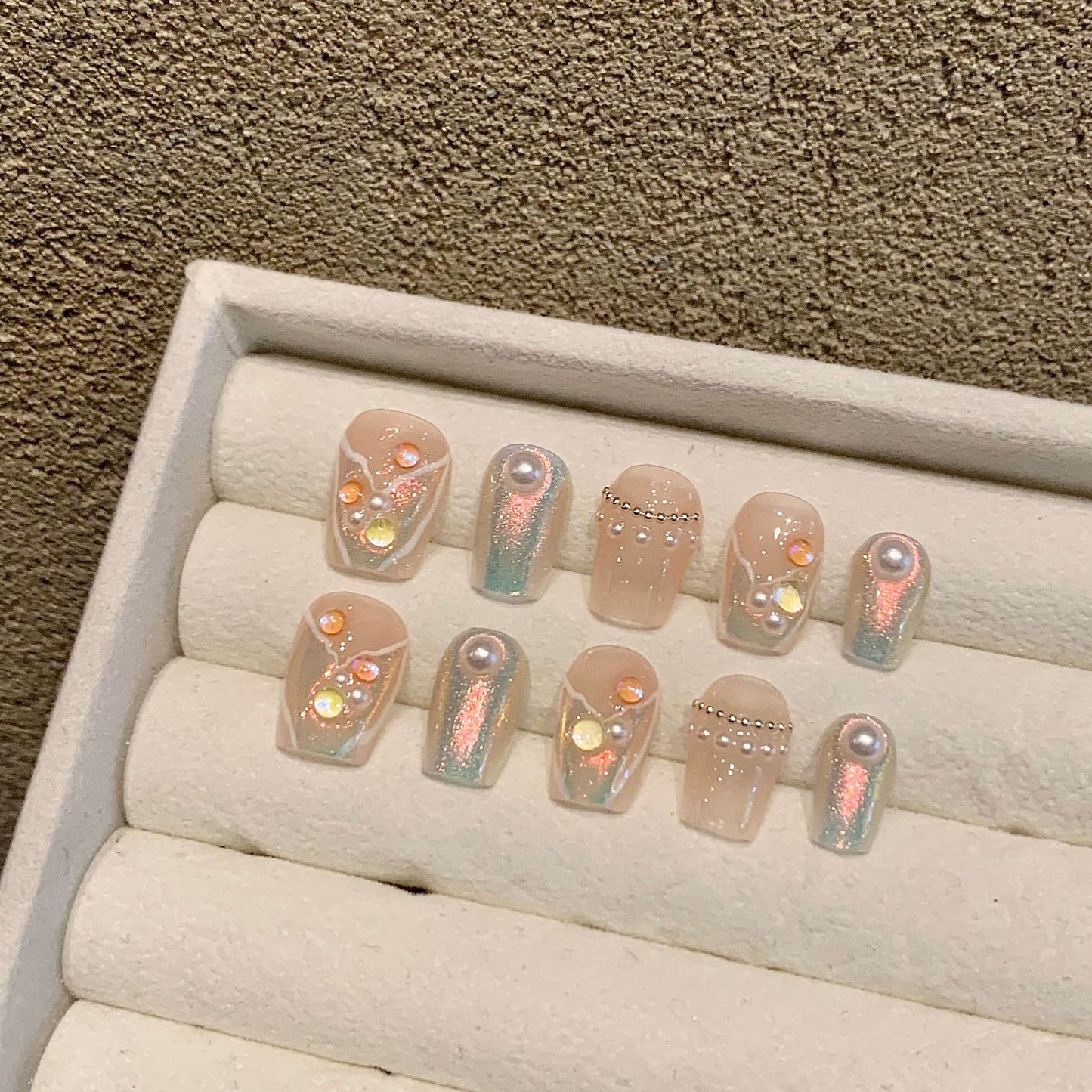 Versatile and Exquisite Short Press On Nails| Mirrored Pink Fish Tail Cool 3D Handmade Nails|Free Tool Kit Set Included