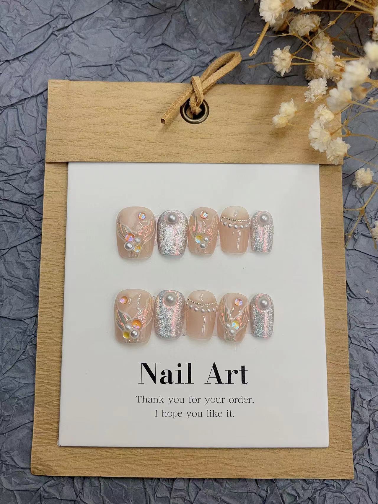 Versatile and Exquisite Short Press On Nails| Mirrored Pink Fish Tail Cool 3D Handmade Nails|Free Tool Kit Set Included