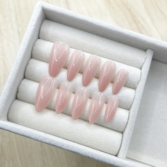 Medium Almond Simple Light Pink Ombre Handmade Press On Nails | Removable and Reusable | Free Tool Kit Included