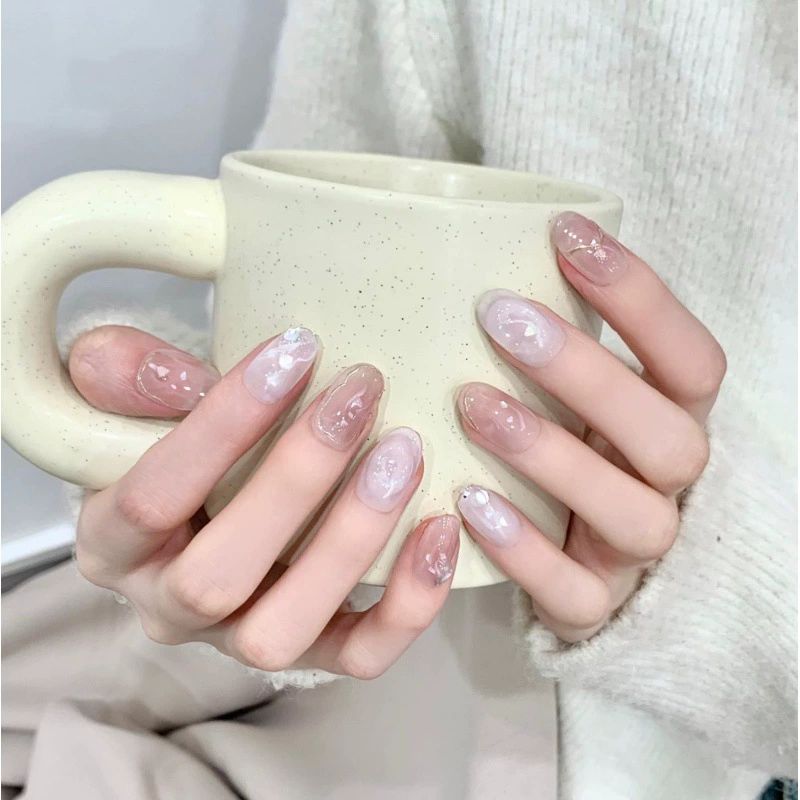 Medium Oval Pink Ombre Handmade Press-On Nails | Removable and Reusable | Free Tool Kit Included