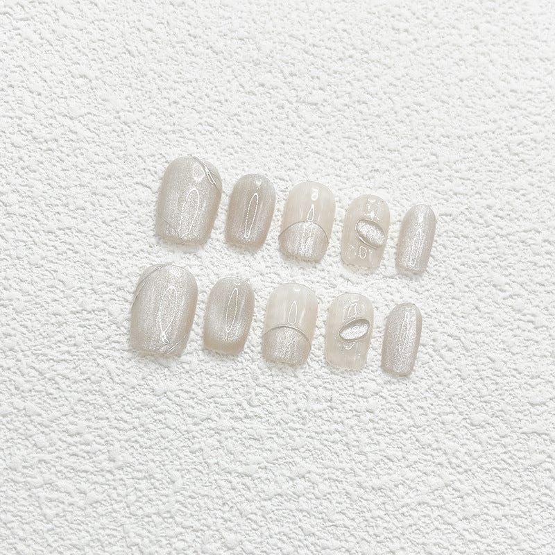 Short Square Gentle Cat Eye Shell Handmade Press-On Nails | Detachable and Reusable | Free Toolkit Included