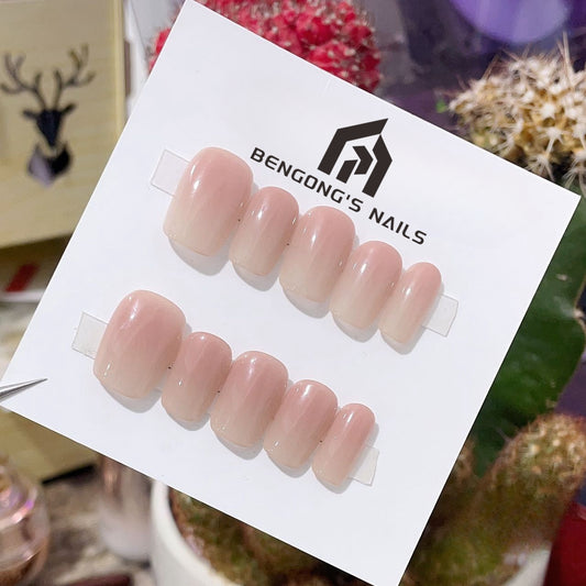 Super Short Square Pure Pink Gradient Handmade Press-On Nails | Removable and Reusable | Free Tool Kit Included