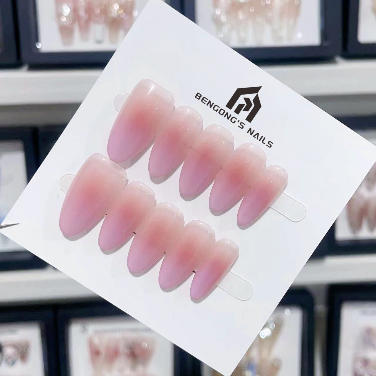 Medium Almond Simple Ombre Peach Red Handmade Press-On Nails | Removable and Reusable | Free Tool Kit Included