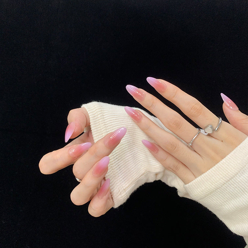 Medium Almond Simple Ombre Peach Red Handmade Press-On Nails | Removable and Reusable | Free Tool Kit Included