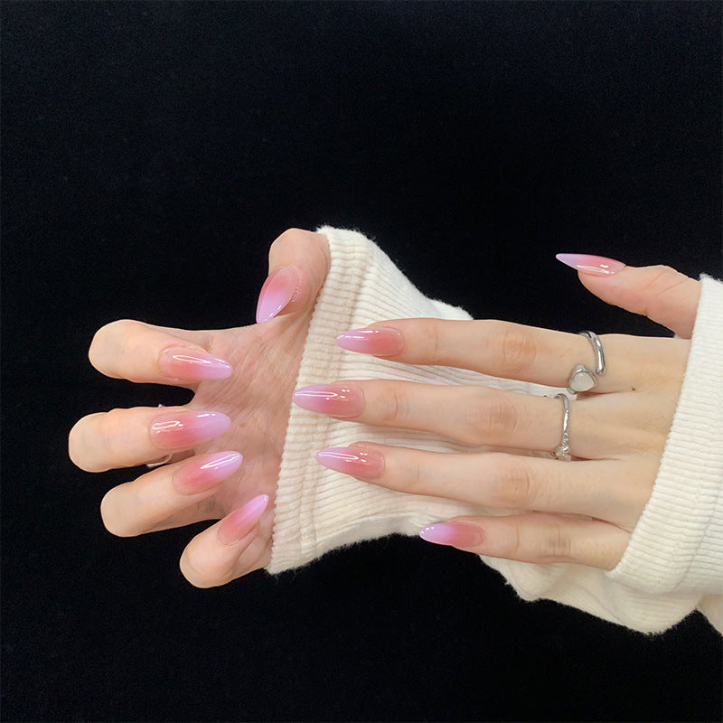 Medium Almond Simple Ombre Peach Red Handmade Press-On Nails | Removable and Reusable | Free Tool Kit Included