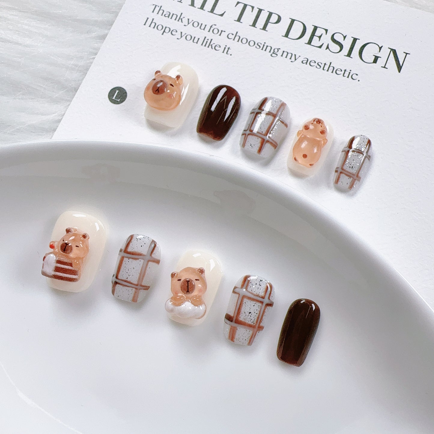 Ultra Short Square Cute Transparent Capybara Handmade Press-On Nails | Removable & Reusable | Free Tool Kit Included