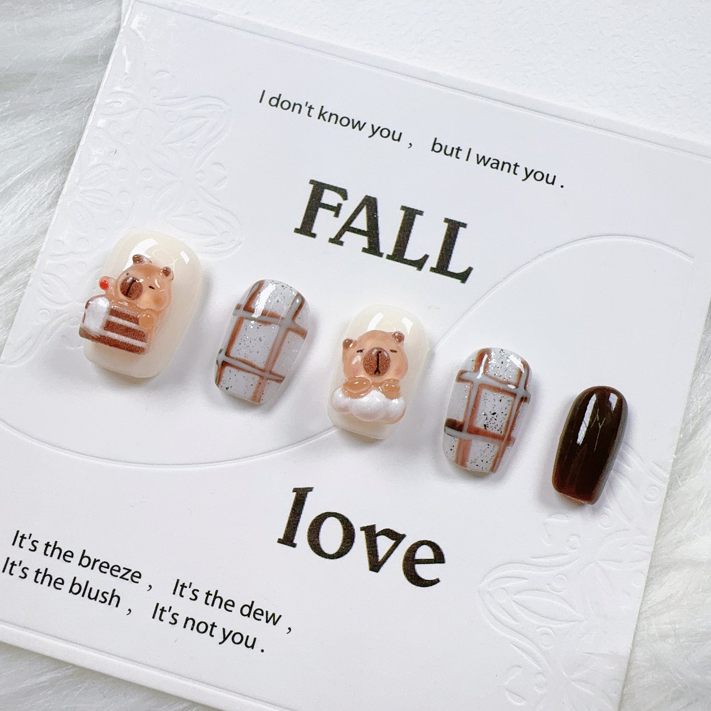 Ultra Short Square Cute Transparent Capybara Handmade Press-On Nails | Removable & Reusable | Free Tool Kit Included