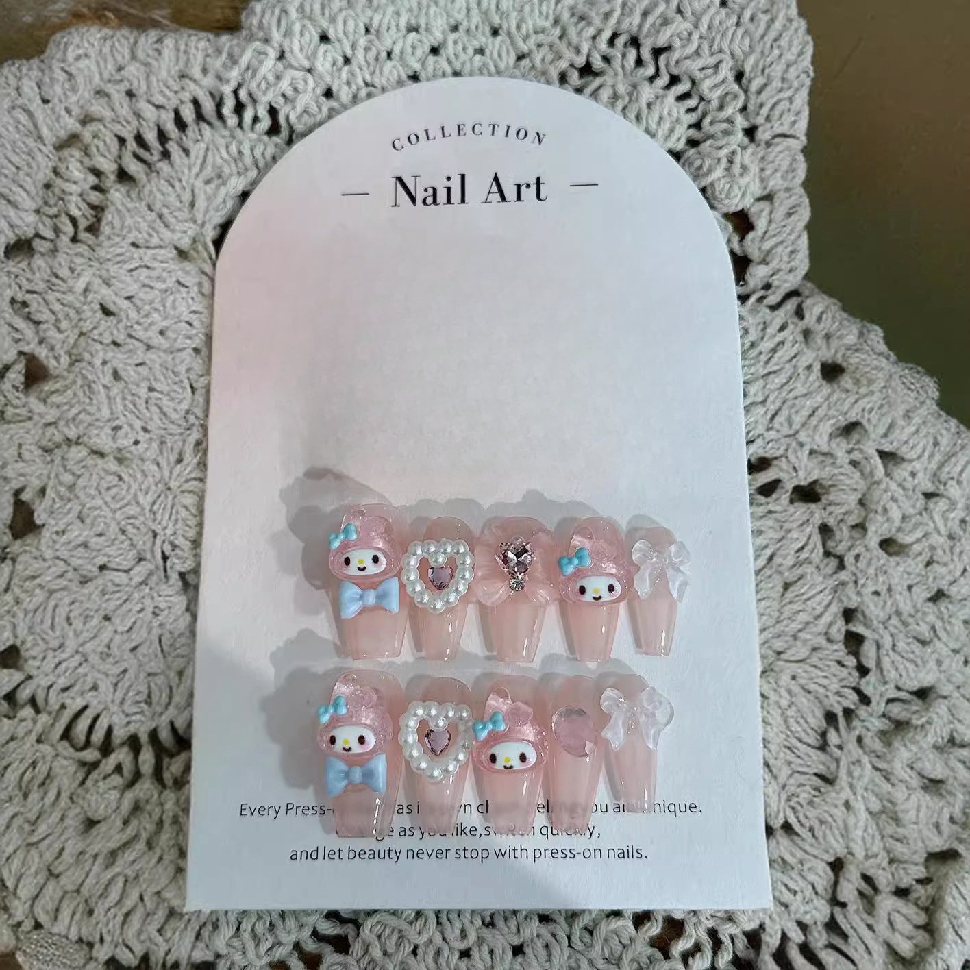 3 Shape Cartoon Dopamine Cute Girl Press On Nails | Kawaii Melody Handmade Nails | Four Types of Nail Shapes|Free Tool Kit Set Included