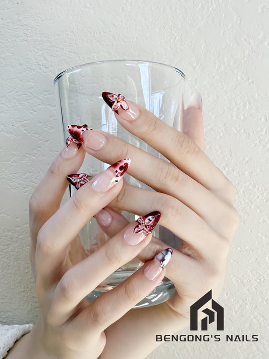 Garnet Petal Craft Handmade Press-On Nails | Detachable and Reusable | Free Tool Kit Included