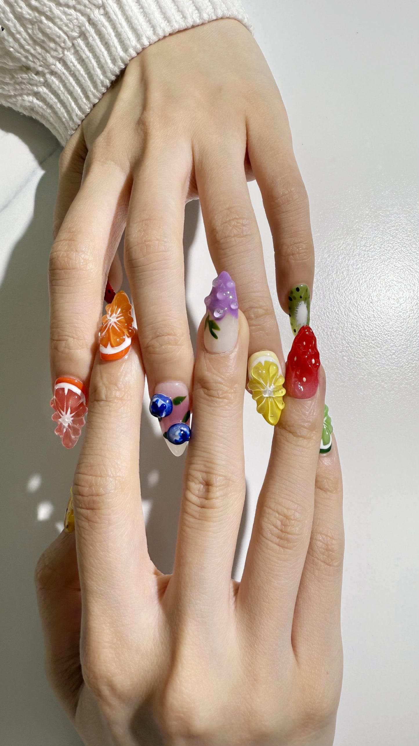 Juicy Fruit Feast | Almond Nails |Handmade Press-on Nail | Removable and Reusable | Free Tool Kit Included