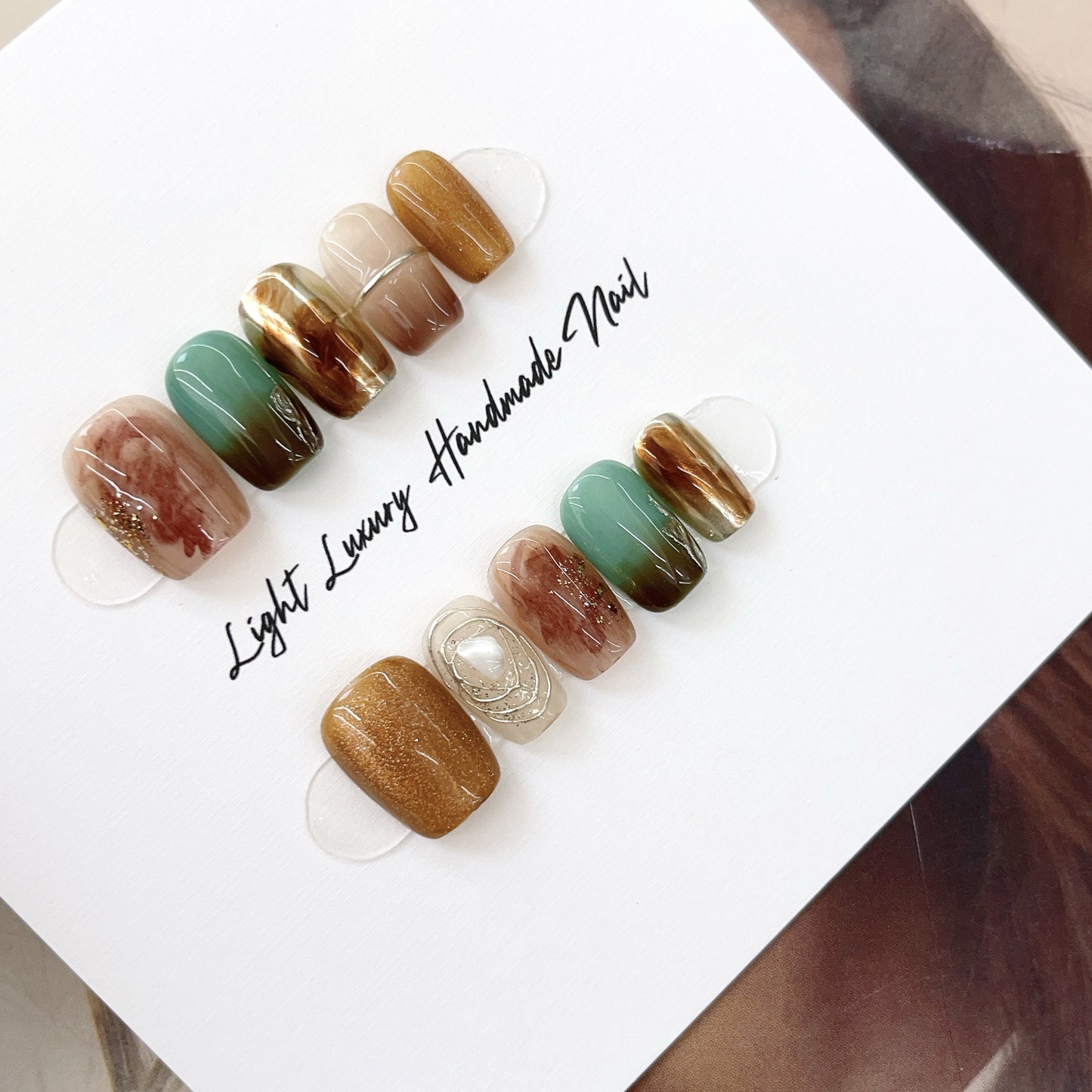 Short Coffin Gradient Multicolored Autumn Handmade Press-On Nails | Removable and Reusable | Free Tool Kit Included