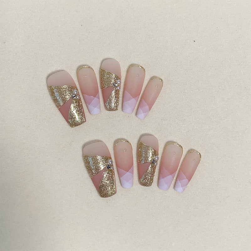 Versatile and Exquisite Press On Nails In Ins-Style | Handmade Nails in Pale Pink with 3D Ribbons |French Style with a Touch of Luxury and Elegance|Free Tool Kit Set Included