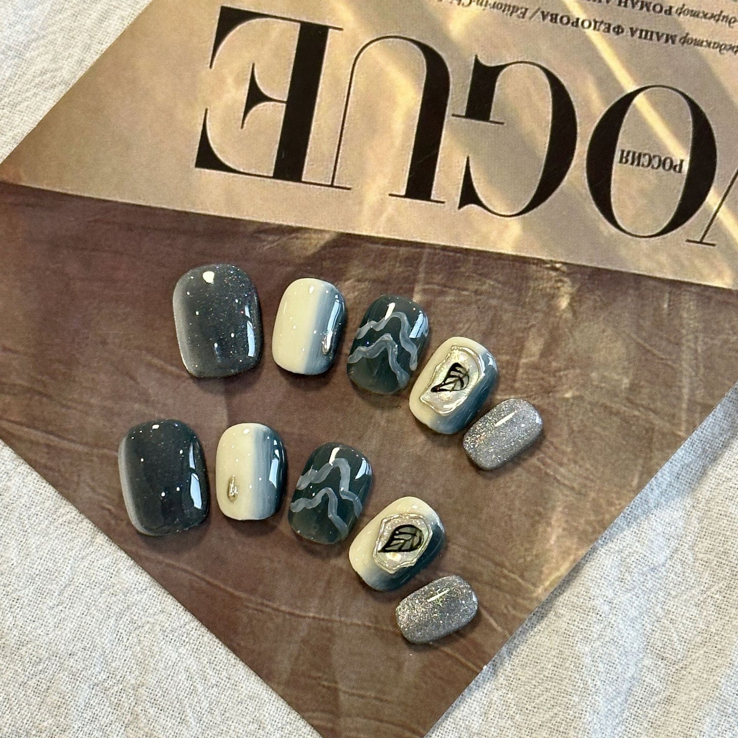 Ultra Short Square-Round Color-Block Hand-Painted Handmade Press-On Nails | Removable & Reusable | Free Tool Kit Included