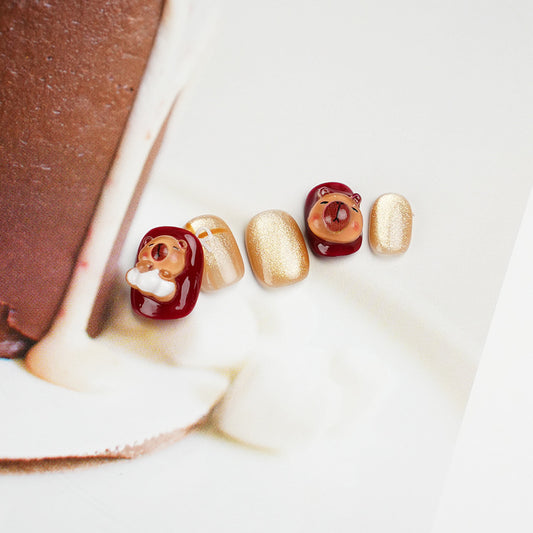 Ultra-Short Round Cute Capybara Handmade Press-On Nails | Removable and Reusable | Free Tool Kit Included