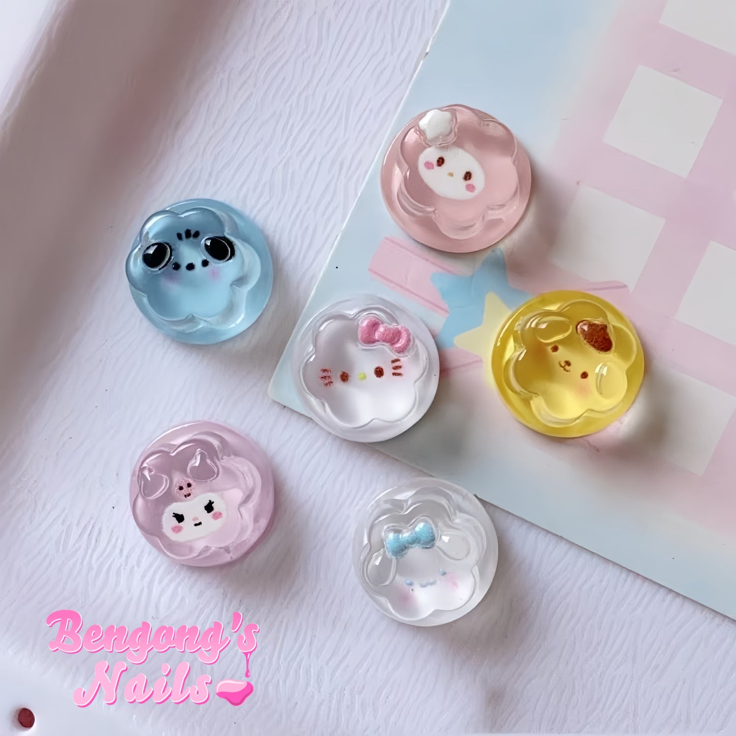 Kawaii Nail Typing Buddies - Fun Cartoon Keyboard Aids for Long Nails (10/20-Piece Set, Includes Back Stickers)