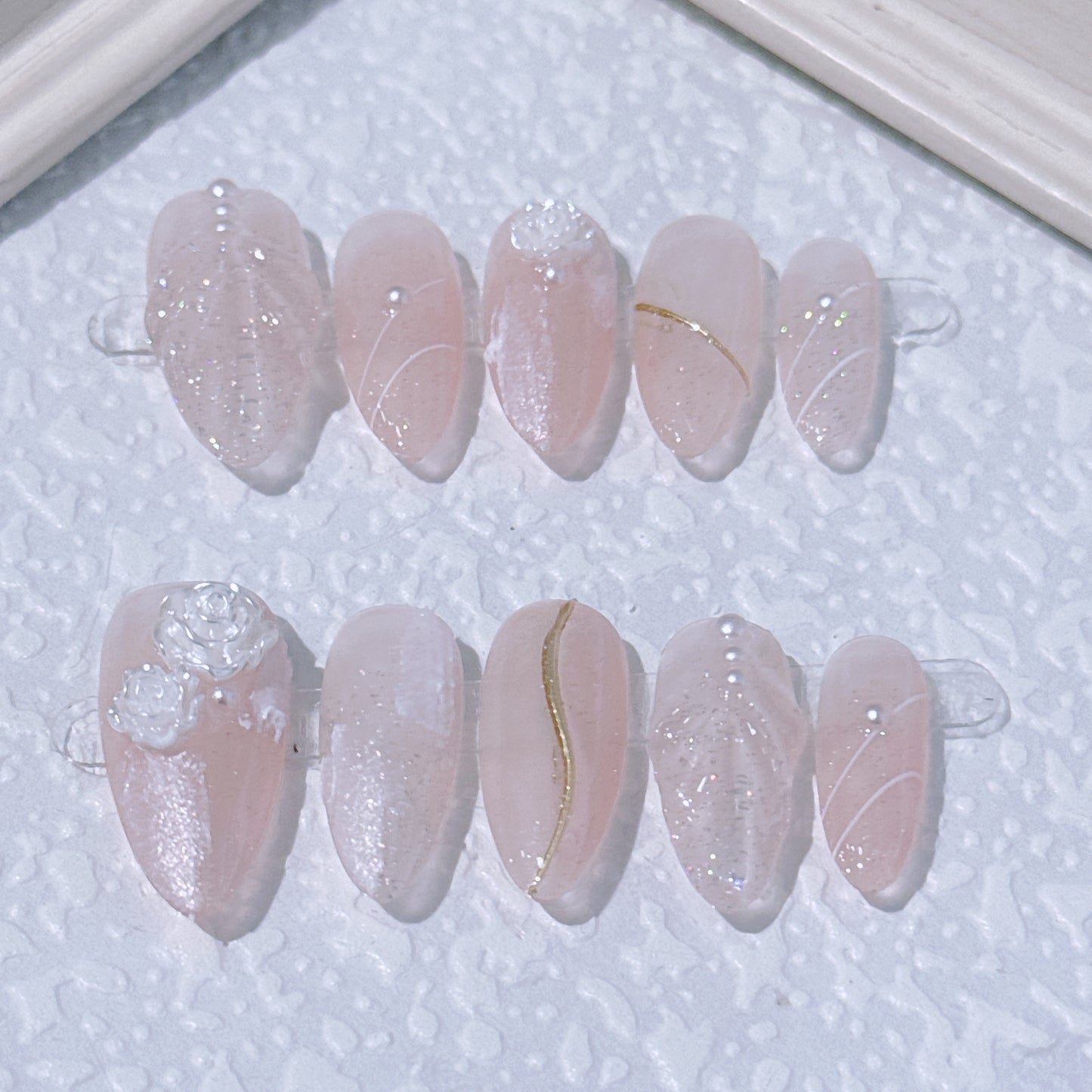 Camellia Cream – Sweet Handmade Press-On Nails | Medium-Length Almond | Removable and Reusable | Free Tool Kit Included