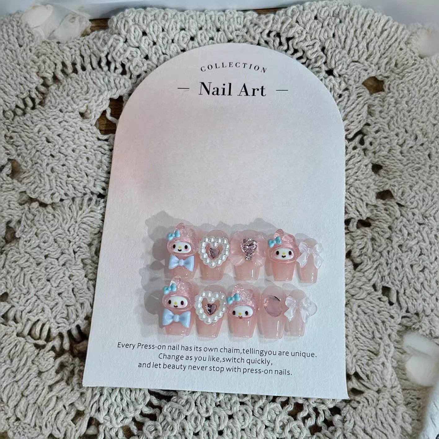 3 Shape Cartoon Dopamine Cute Girl Press On Nails | Kawaii Melody Handmade Nails | Four Types of Nail Shapes|Free Tool Kit Set Included