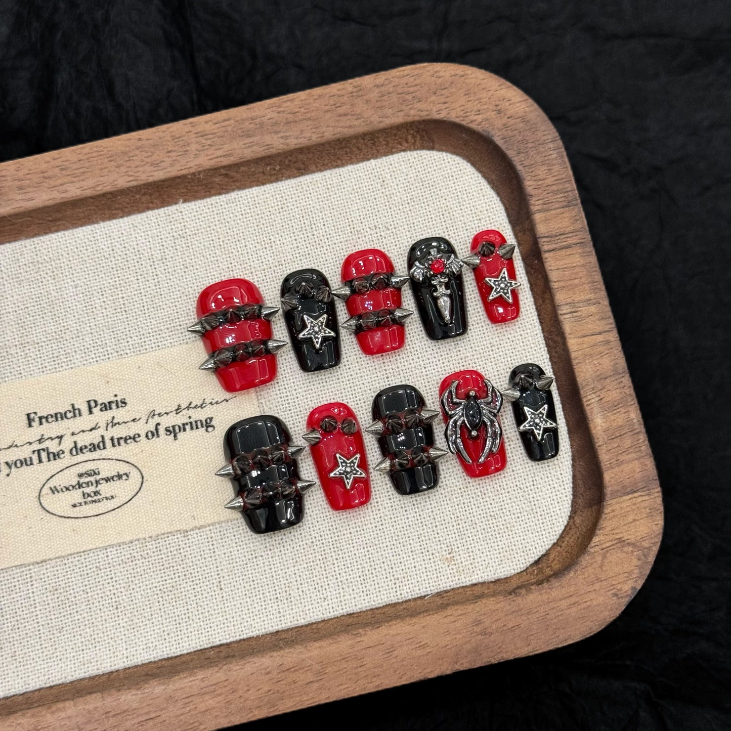 Blacklist Red | Medium Coffin | Handmade Press-On Nails | Removable and Reusable | Free Tool Kit Included