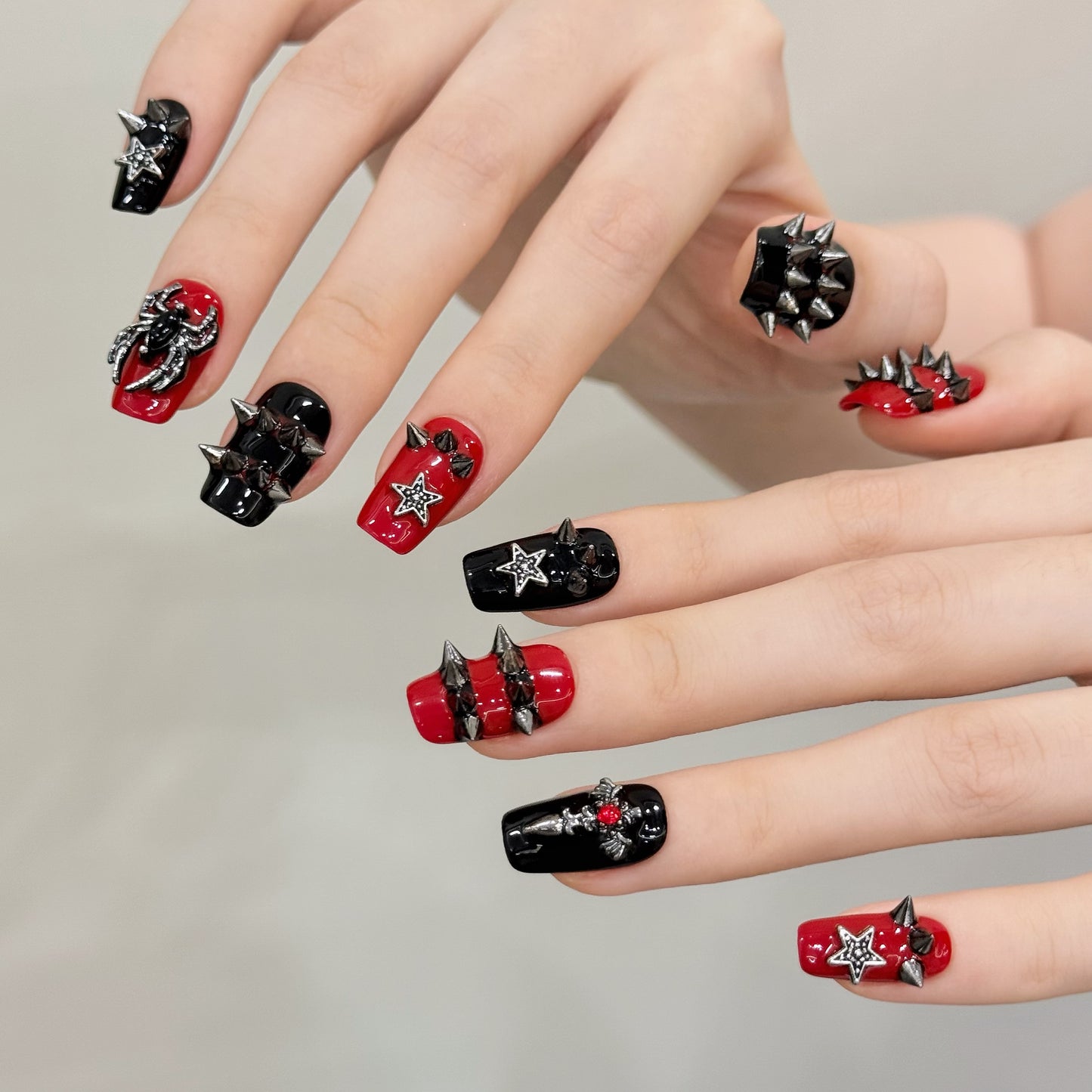 Blacklist Red | Medium Coffin | Handmade Press-On Nails | Removable and Reusable | Free Tool Kit Included