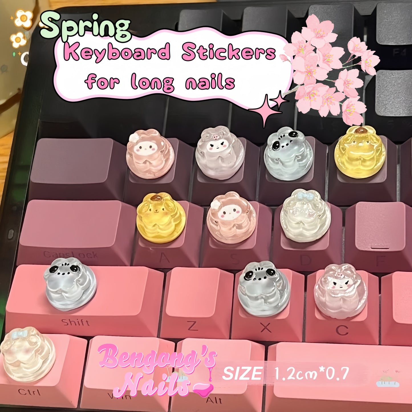 Kawaii Nail Typing Buddies - Fun Cartoon Keyboard Aids for Long Nails (10/20-Piece Set, Includes Back Stickers)