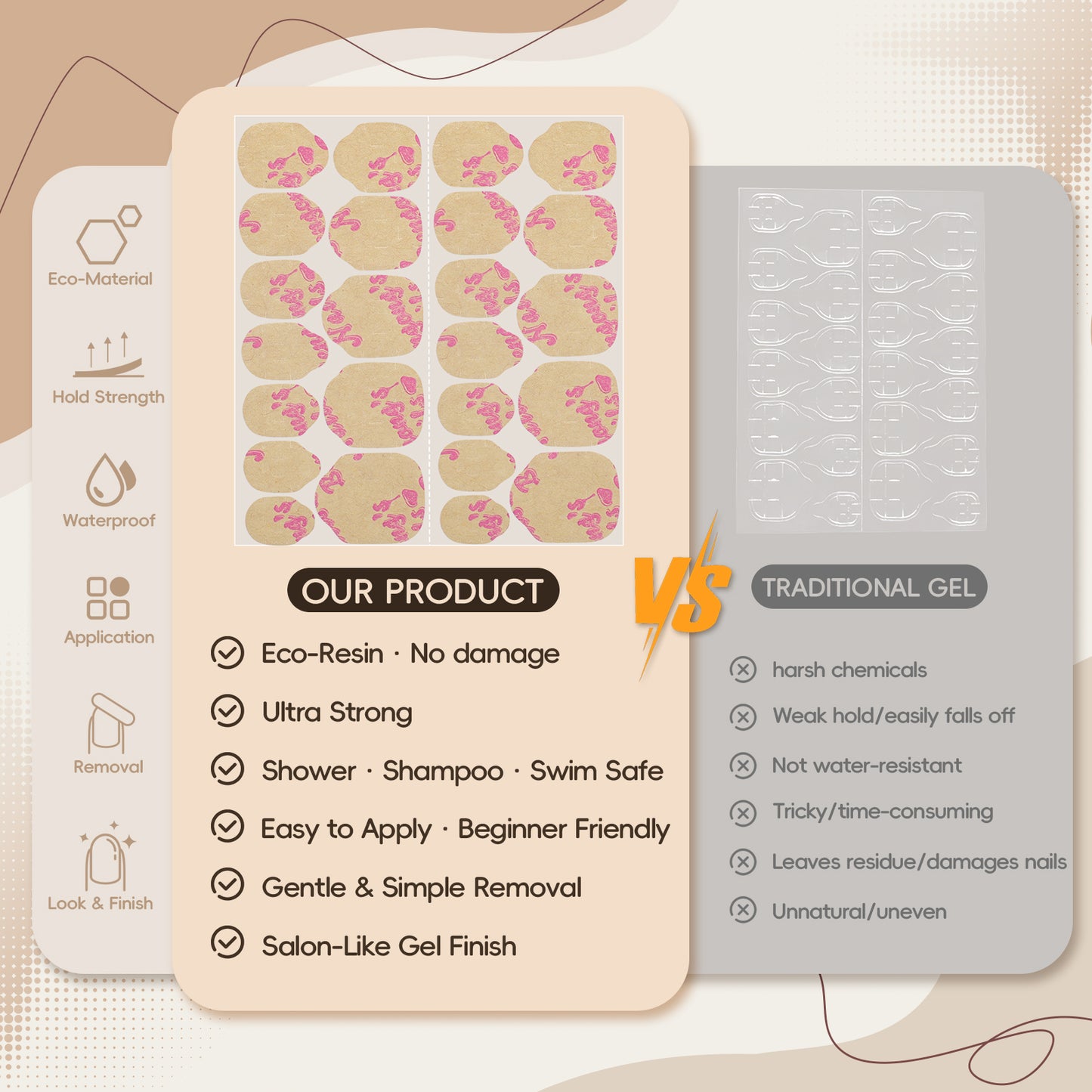 Bengong's Nails: Upgraded Eco-Friendly Press-On Nails Stickers | Waterproof, Super strong, NO damage