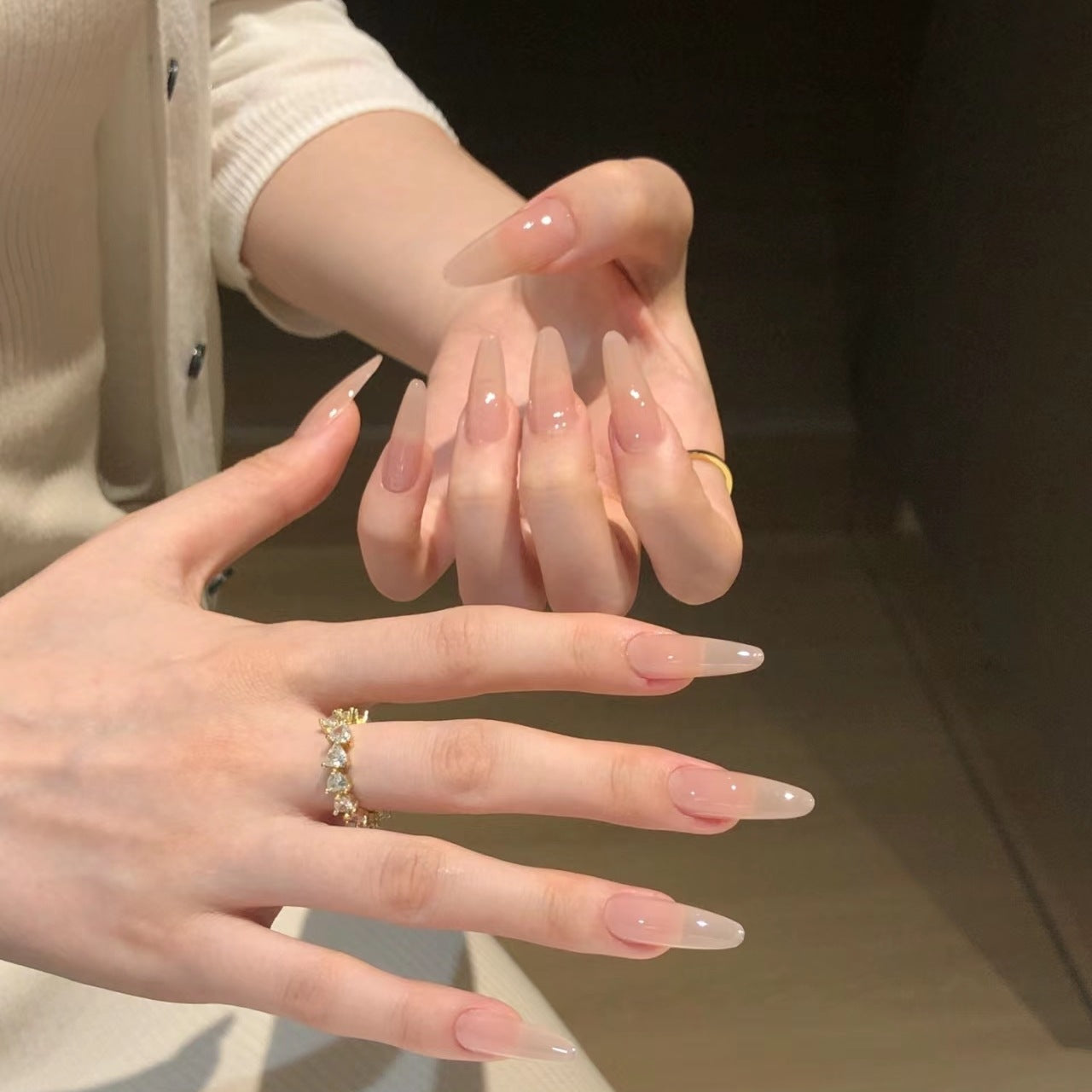 Nude Transparent Press On Nails | Nude Handmade Nails | Long Almond Seductive Press On Nails|Free Tool Kit Set Included