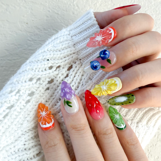 Juicy Fruit Feast | Almond Nails |Handmade Press-on Nail | Removable and Reusable | Free Tool Kit Included