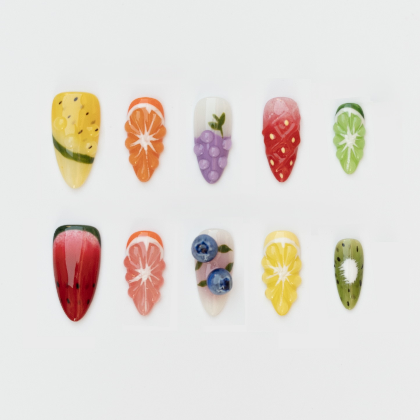 Juicy Fruit Feast | Almond Nails |Handmade Press-on Nail | Removable and Reusable | Free Tool Kit Included