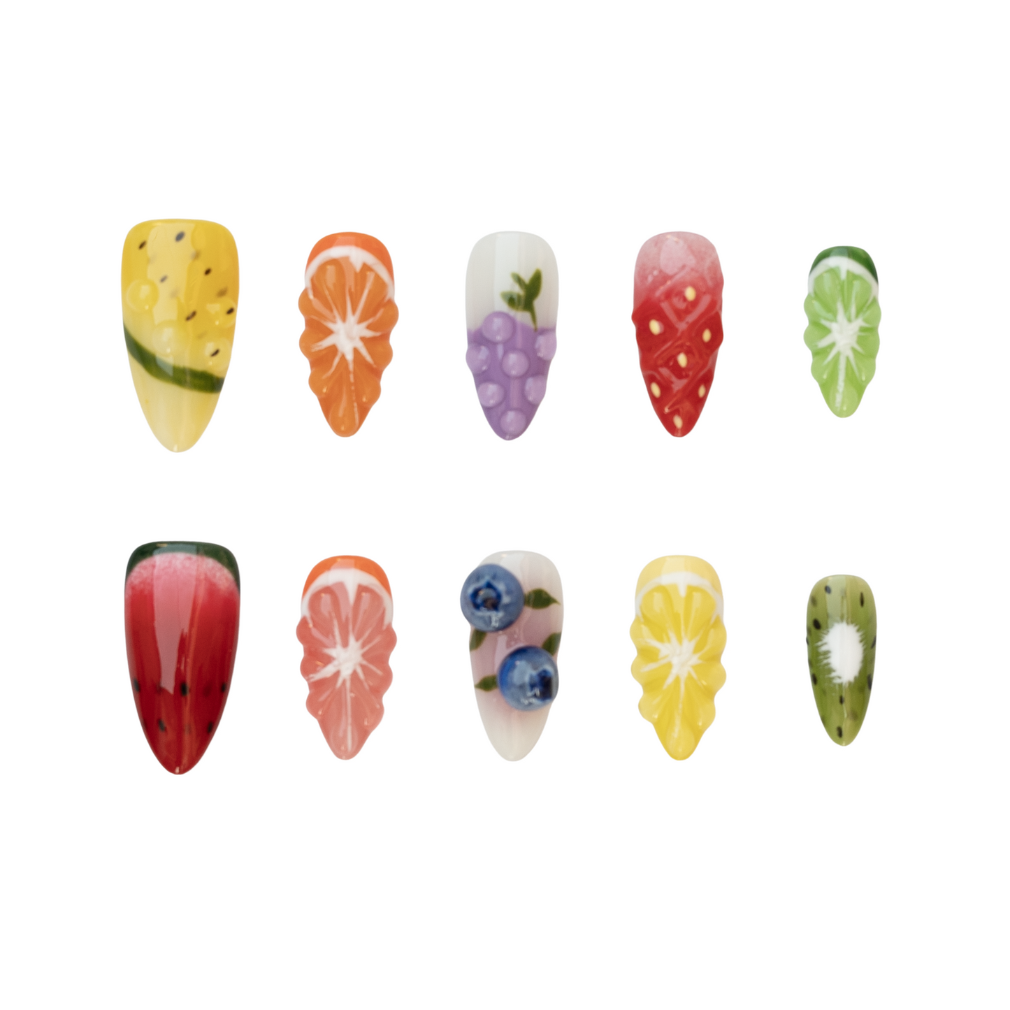 Juicy Fruit Feast | Almond Nails |Handmade Press-on Nail | Removable and Reusable | Free Tool Kit Included