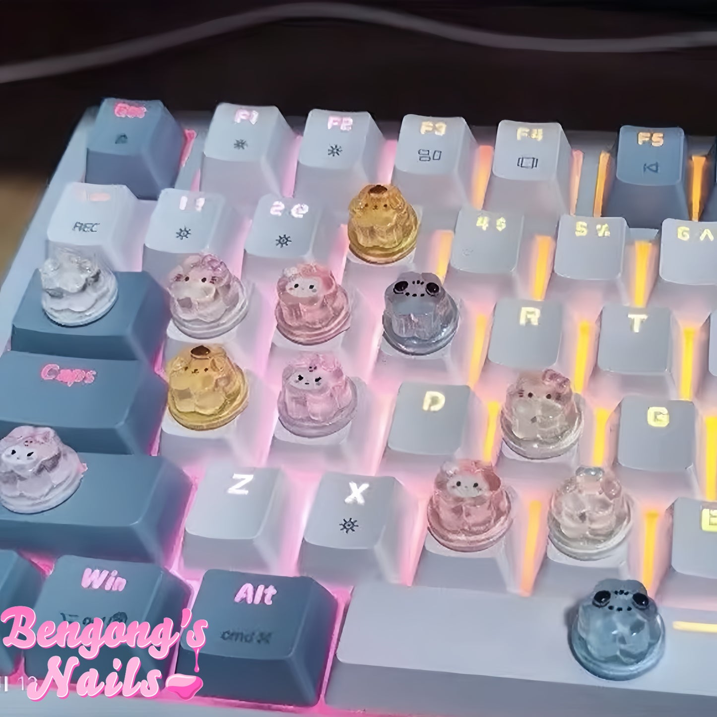 Kawaii Nail Typing Buddies - Fun Cartoon Keyboard Aids for Long Nails (10/20-Piece Set, Includes Back Stickers)